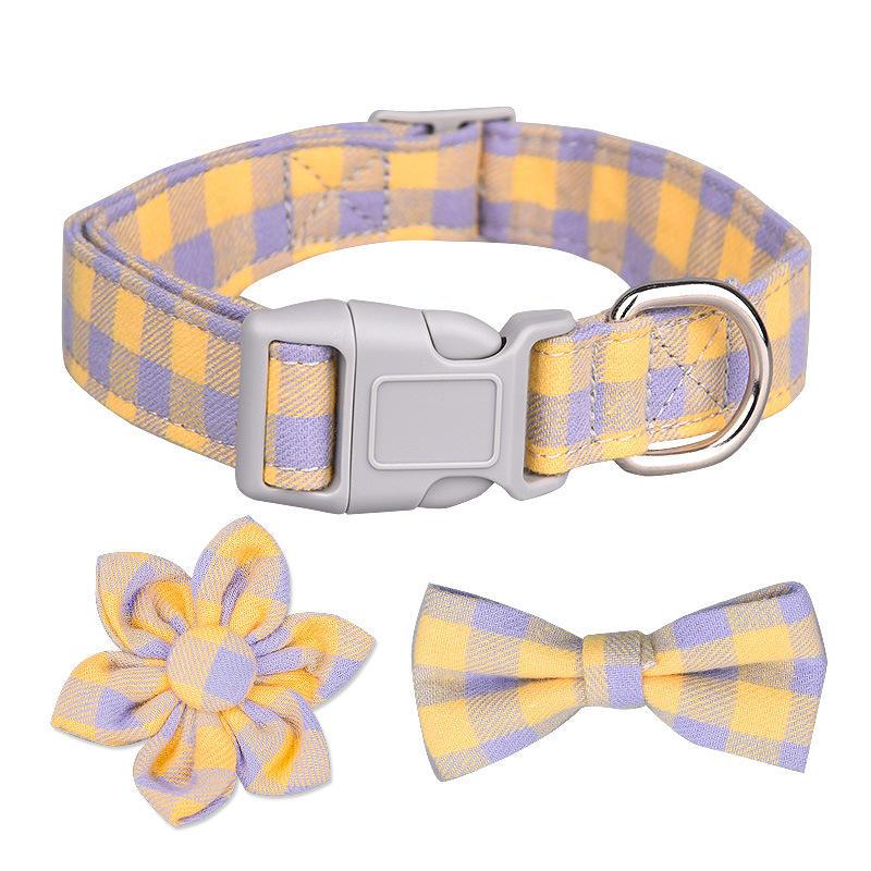 Customized Logo Fashion Dog Collar Cute Plaid Pet Gift For Dogs Adjustable Dog Collars Bowtie Manufacturer
