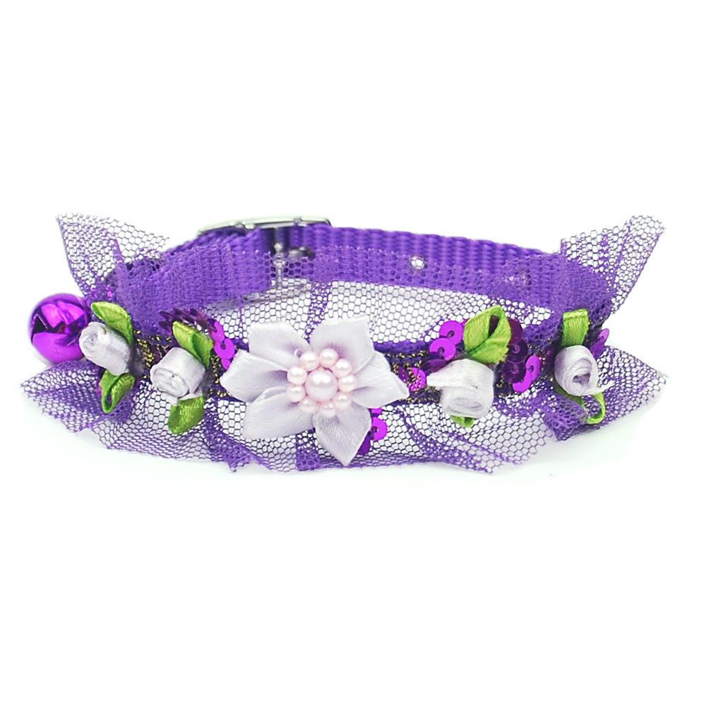 Wholesale Hot Selling Pet Collar Cat Dog Nylon Pet Bell Collar Lace 1.0cm Flower Collar Elegant Cute Pet Accessories