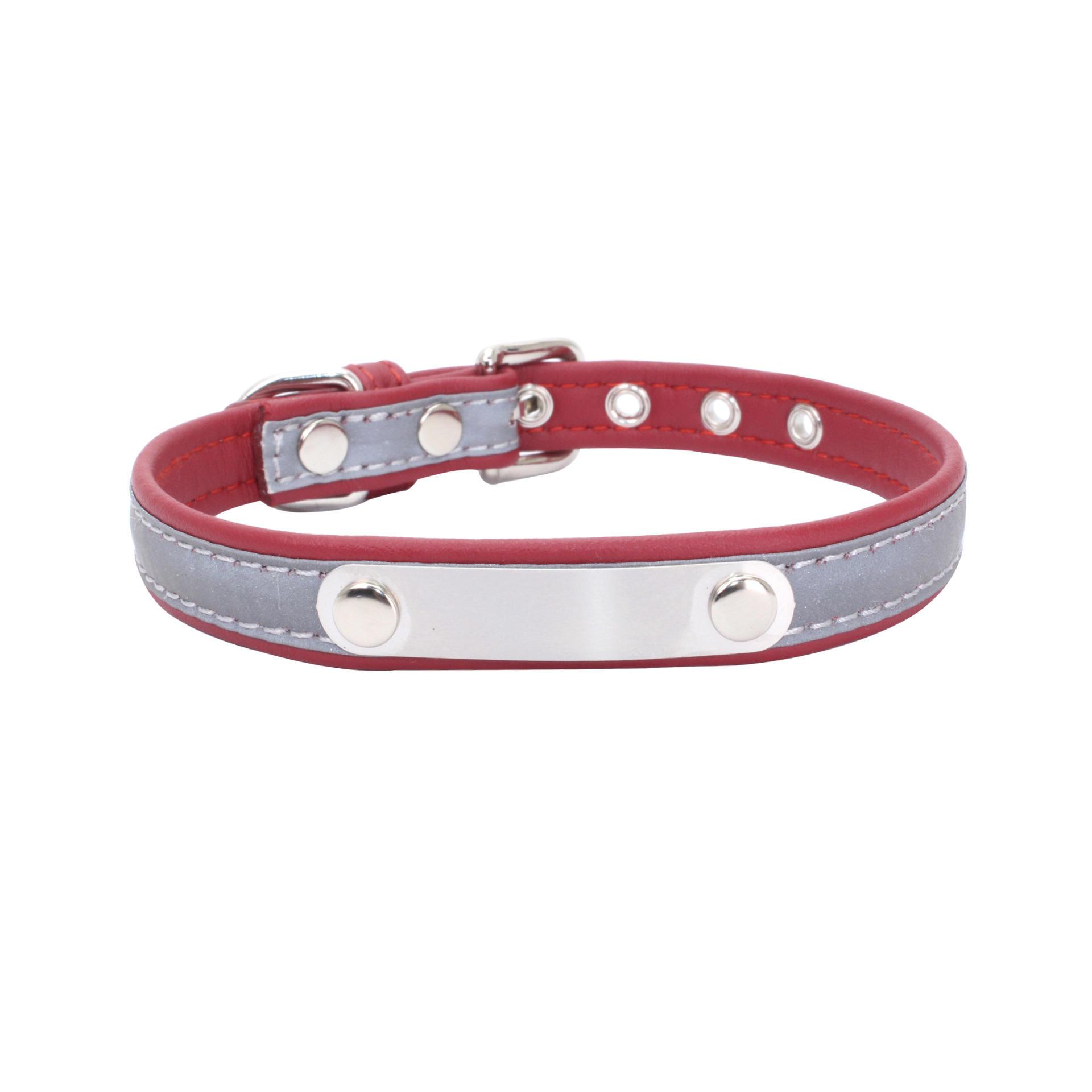 Fashion Colorful Genuine Leather Snap-fastener Cat Letterable Pet Collar Reflective Dog Collar