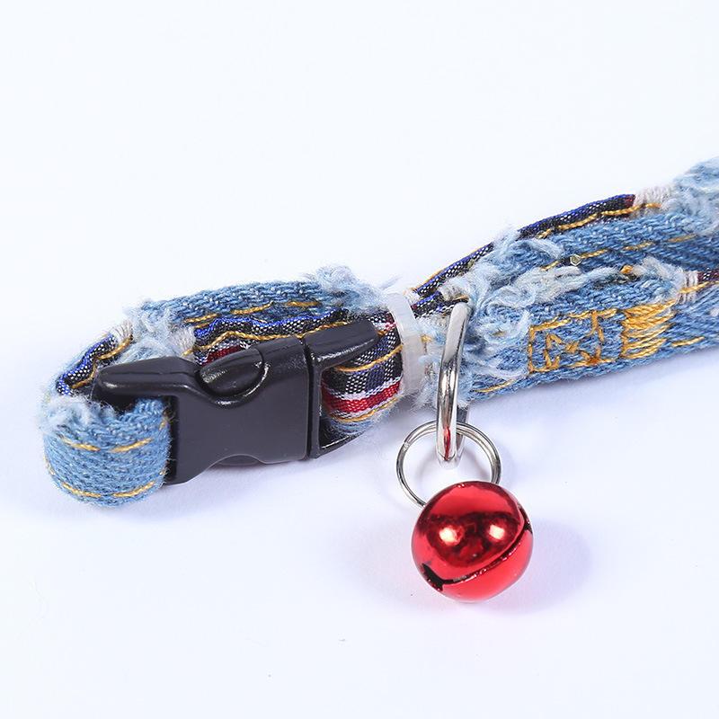 10 Pieces A Set Wholesale Pet Dog Collars Durable Denim Material For Pets Dog Collar With Bell