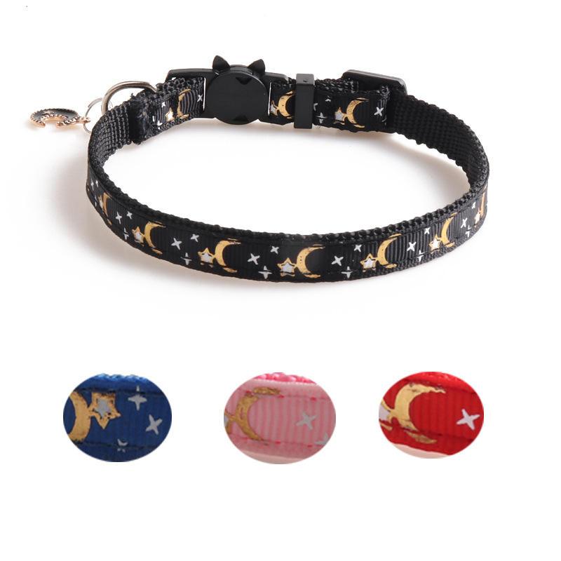 Pet Collar Webbing Cat Collar Star And Moon Printed Belt Metal Pendant Collar