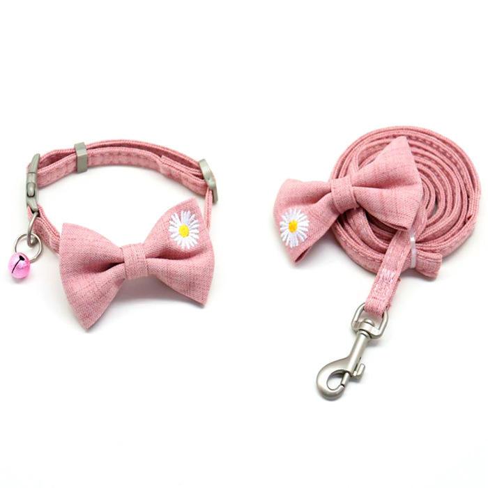 Dog Accessories Breathable Fancy Pink Dog Collar Adjustable With Bow Tiie Knot