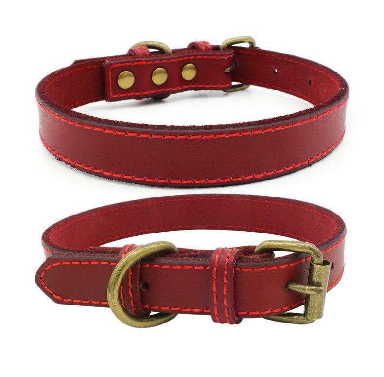 Rurable Soft Padded Genuine Leather Vintage Luxury Cowhide Solid Pet Dog Collar With Metal Buckle