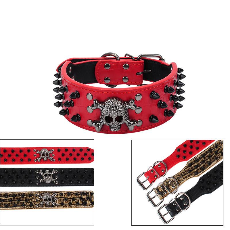 2 Inch Wide Spiked Studded Skull Pu Leather Large Dog Collars