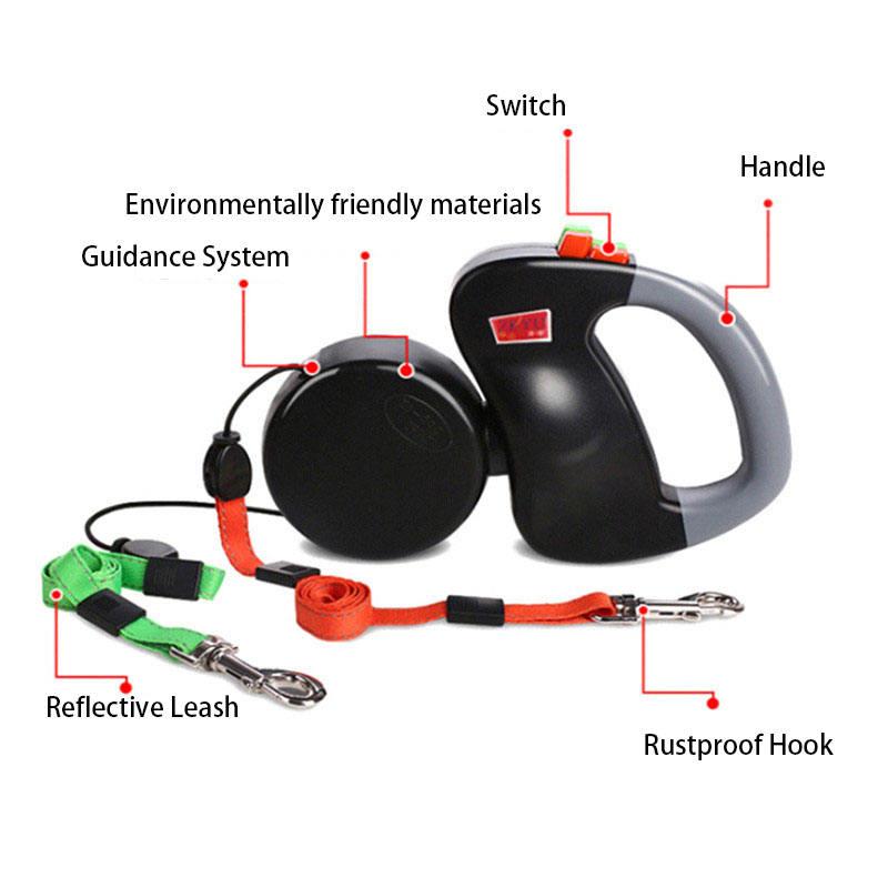 Wholesale Double Retractable Dog Leash Lead For 2 Dogs Non Slip Grip Leashes For Small Medium Pets