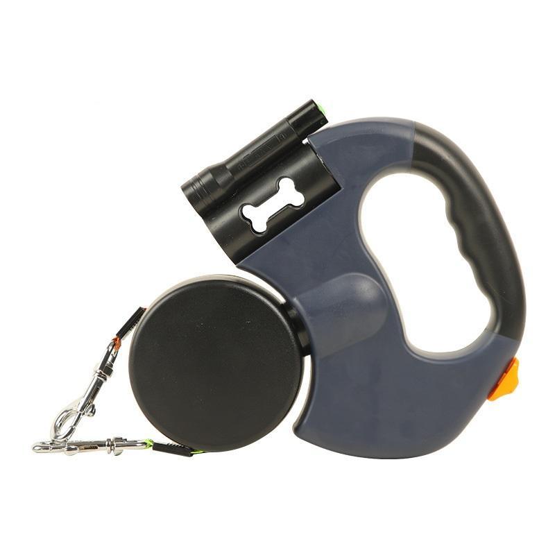 Double Retractable Leashes In One For Take Two Dogs With Flashlight