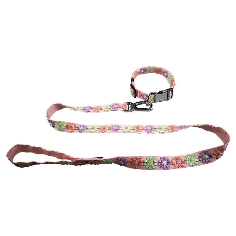 Designer Weaving Craft Pet Leash Collar Set Flower Shape Pet Leash Collar