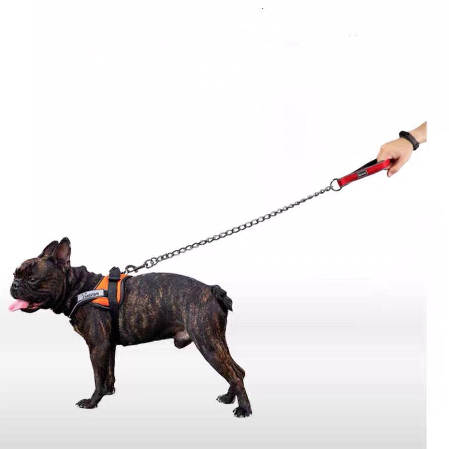 Custom Metal Pet Dog Chain Leash Led With Reflective Foam Pull Handle