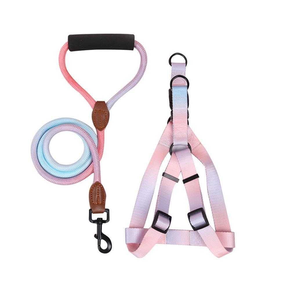 Gradient Polyester Designer Wholesale Pet Dog Leash And Harness Custom Dog Harness Set