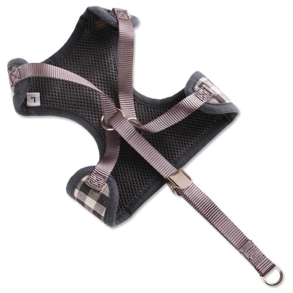 Bowknot Nylon Padded Plaid Adjustable Small Dog Harness And Leash Set