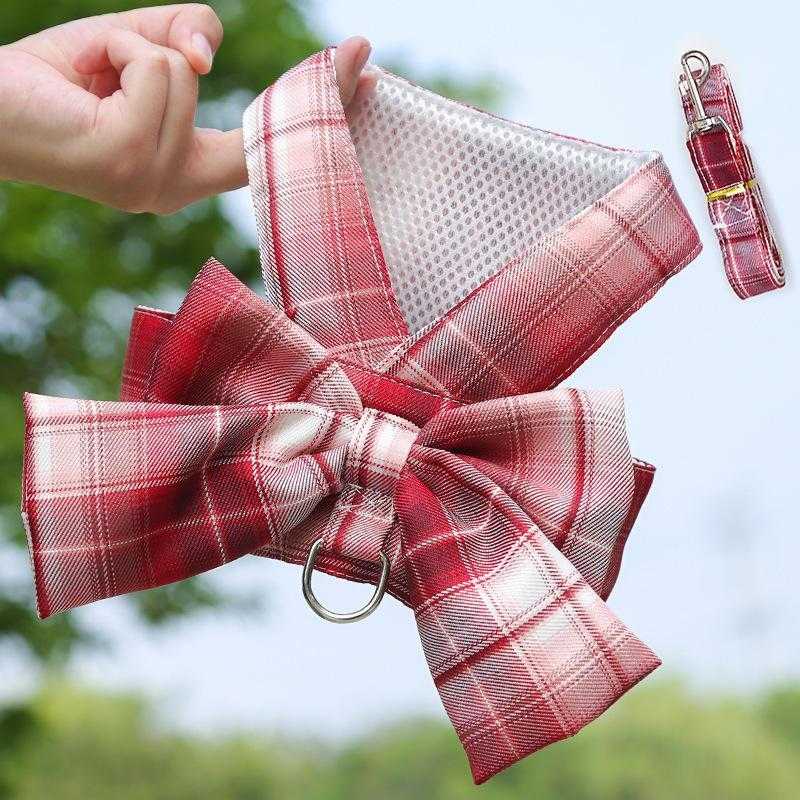 Pet Jk Plaid Skirt Chest Strap Leash Dog Leash Luxury Dog Harness And Leash