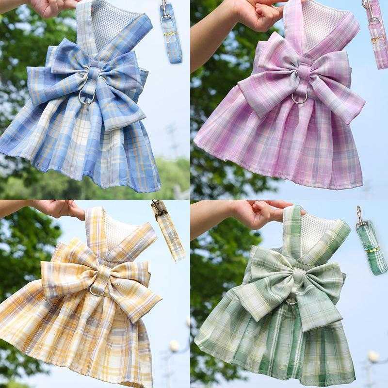 Pet Jk Plaid Skirt Chest Strap Leash Dog Leash Luxury Dog Harness And Leash
