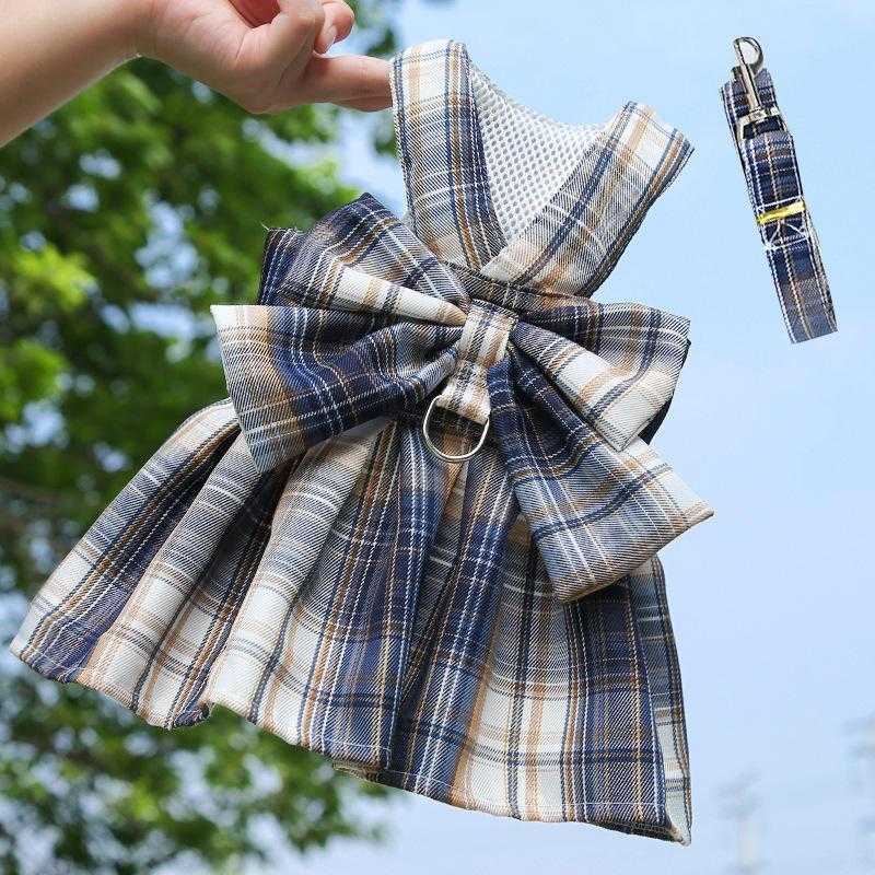 Pet Jk Plaid Skirt Chest Strap Leash Dog Leash Luxury Dog Harness And Leash