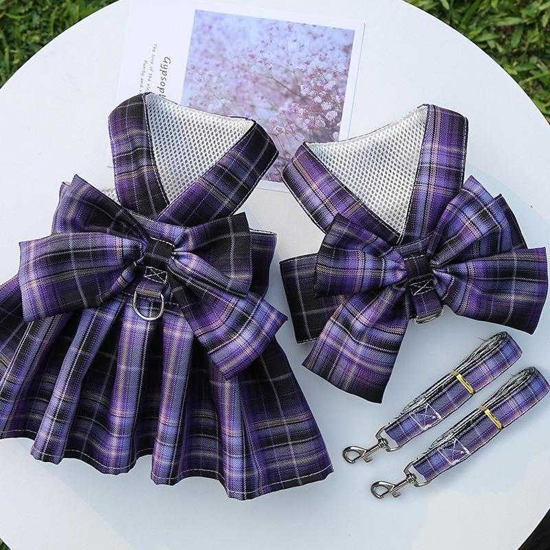 Pet Jk Plaid Skirt Chest Strap Leash Dog Leash Luxury Dog Harness And Leash