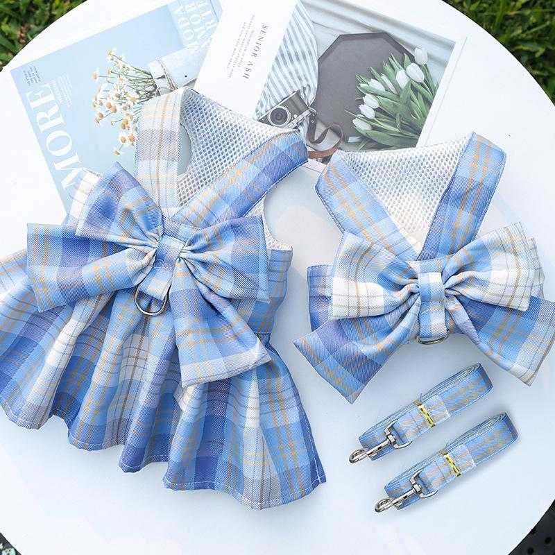 Pet Jk Plaid Skirt Chest Strap Leash Dog Leash Luxury Dog Harness And Leash