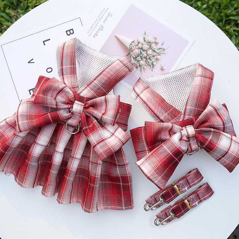 Pet Jk Plaid Skirt Chest Strap Leash Dog Leash Luxury Dog Harness And Leash