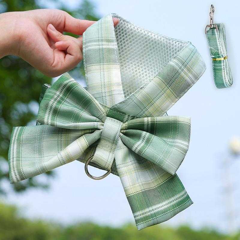 Pet Jk Plaid Skirt Chest Strap Leash Dog Leash Luxury Dog Harness And Leash