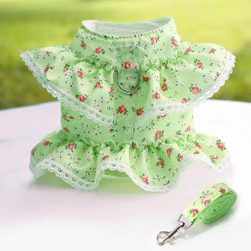 Pet Clothes Chest Strap Traction Small Floral Lace Lace Dog Leash Wholesale Dog Accessories Harness And Leash