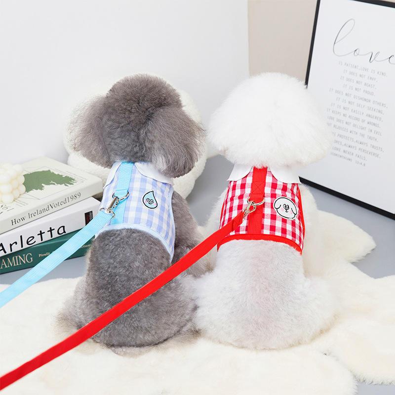 High Quality Five-color Plaid Fashion Pet Harness Custom Animal Print Dog Harness Sets