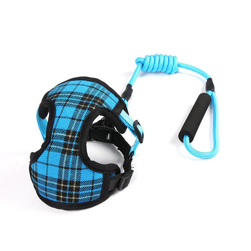 Colorful Grid Pattern Soft Material Soft Handle Pet Harness With Matching Leash For Small Pets