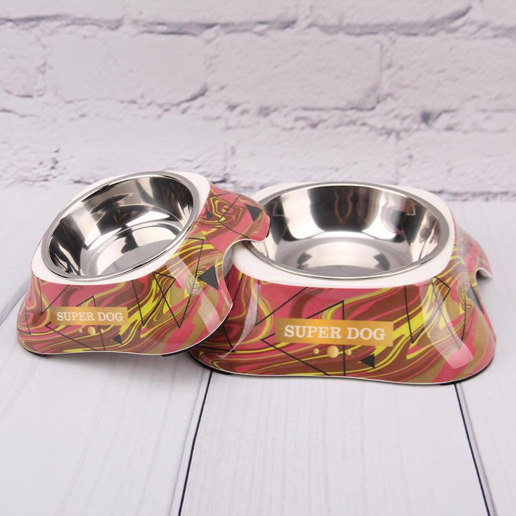 Pet Supplies Melamine Printed Stainless Steel Bowl Cheap Outdoor Dog Eating Bowl