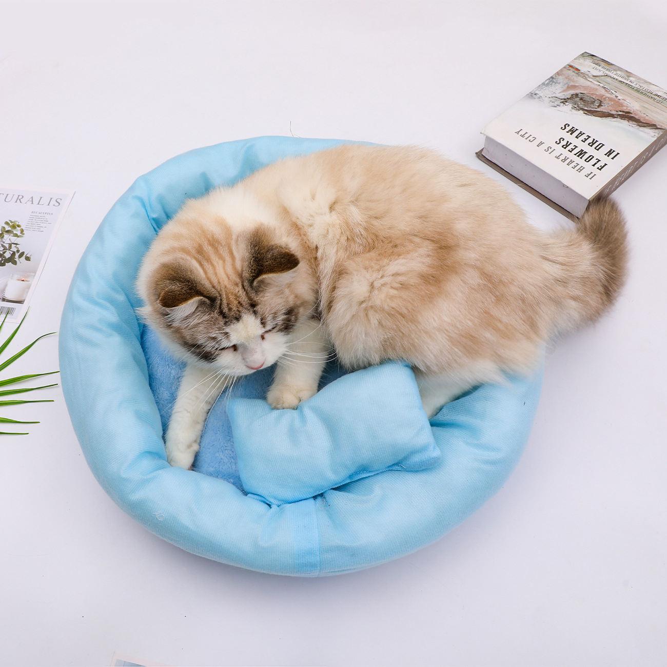 Simple And Comfortable Non-slip Bottom Round Sleeping Plush Pet Cat Bed Sofa