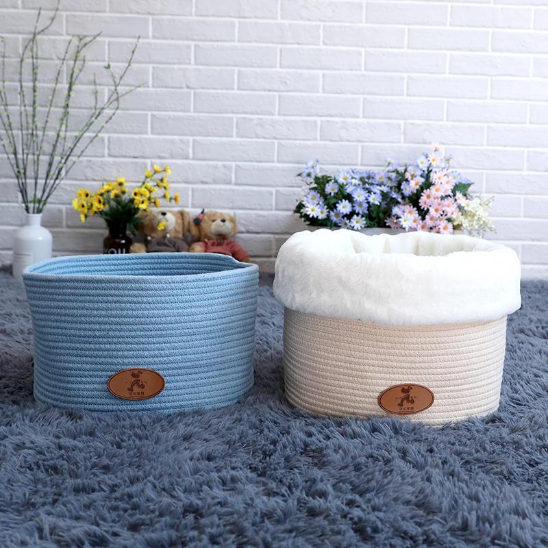 Wholesale Factory Manufactured Round Pet Dog Cat Bed With Pompon Cotton Pet House Cat Beds
