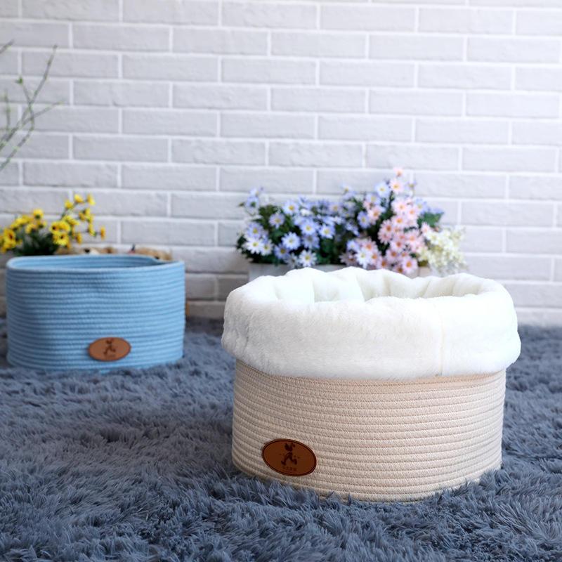 Wholesale Factory Manufactured Round Pet Dog Cat Bed With Pompon Cotton Pet House Cat Beds
