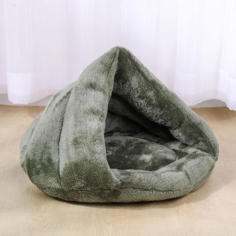 Deep Sleep Cat Nest Pet Indoor Triangle Winter Warm Small Kennel Mat Thick Plush Pet Cave Sleeping Bed