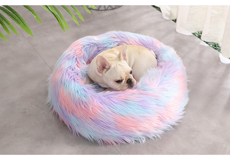 Colorful Long Fur Convenient Foldable Iron Frame Stool Lazy Style Pet Sofa Dog Bed Luxury