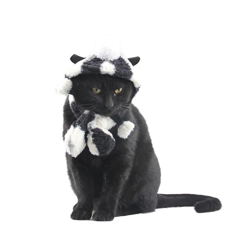 Manufacturer Promotion Pet Supplies Fur Thick Striped Bell Warm Ear Scarf Cat Birthday Party Set