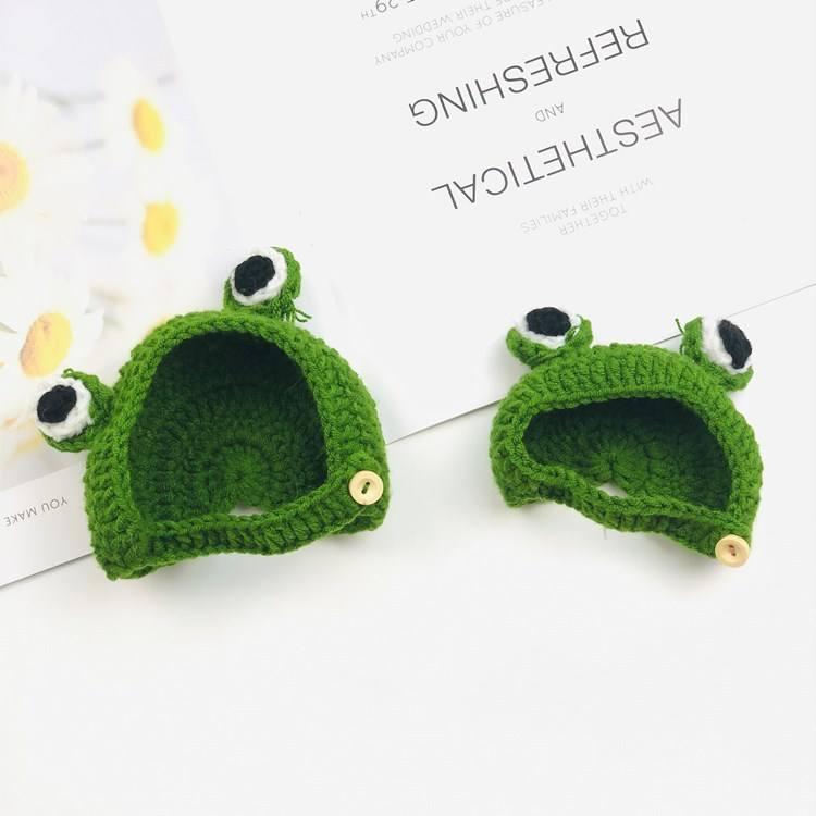 Cartoon Frog Hand Crochet Green Acrylic Knitted Pet Cat Dog Hat