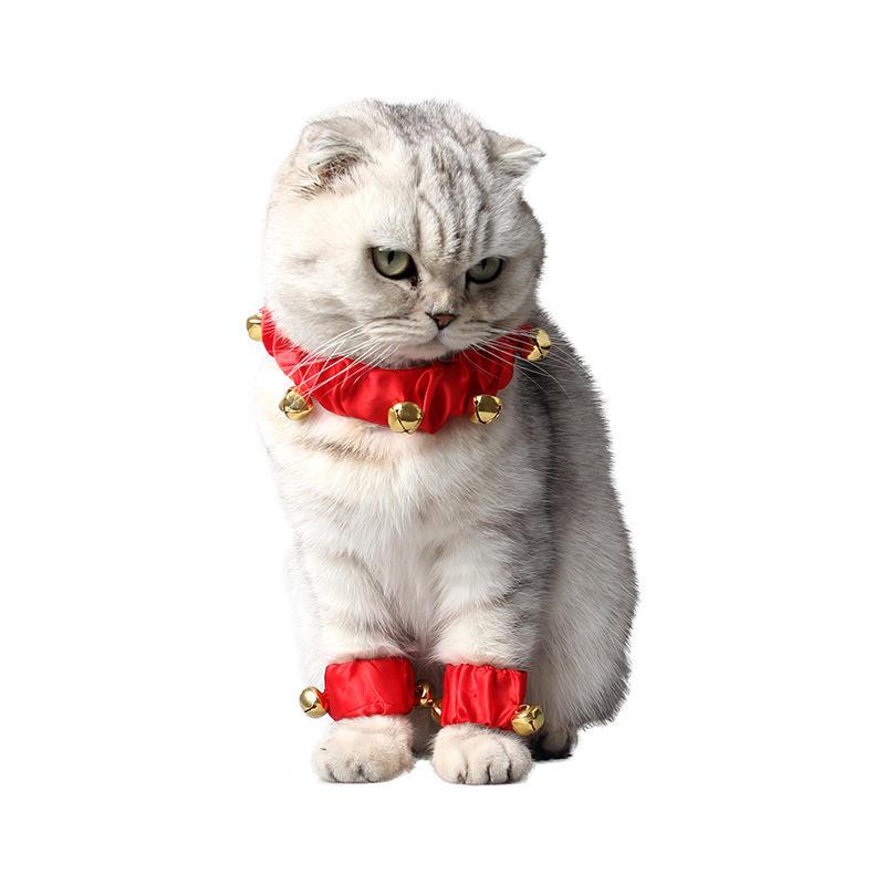 Red Fire Ornaments Soft Cloth Collar Cat Red Festive Ankle Collar Bell Christmas Pet Collar