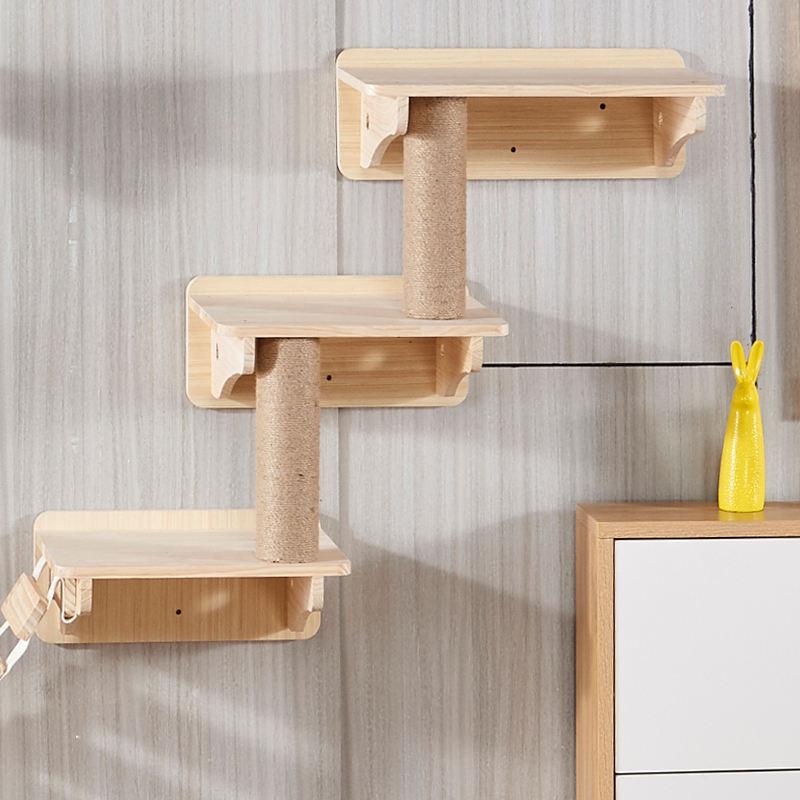 Wholesale High Quality Solid Wood Wall Mounted Cat Scratcher Shelf Cat Hammock Wall Mounted Cat Tree Wall Climbing Frame