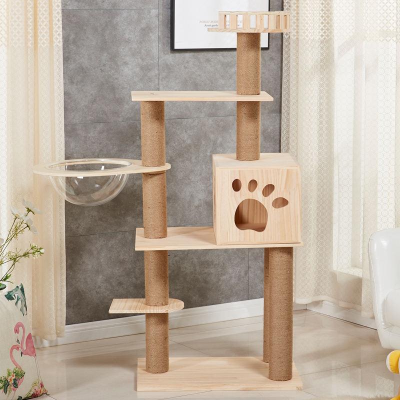Wholesale Big Luxury Wood Sisal Rope Style Cat House Pet Furniture Cat Trees Modern Wooden Cat Tree Tower