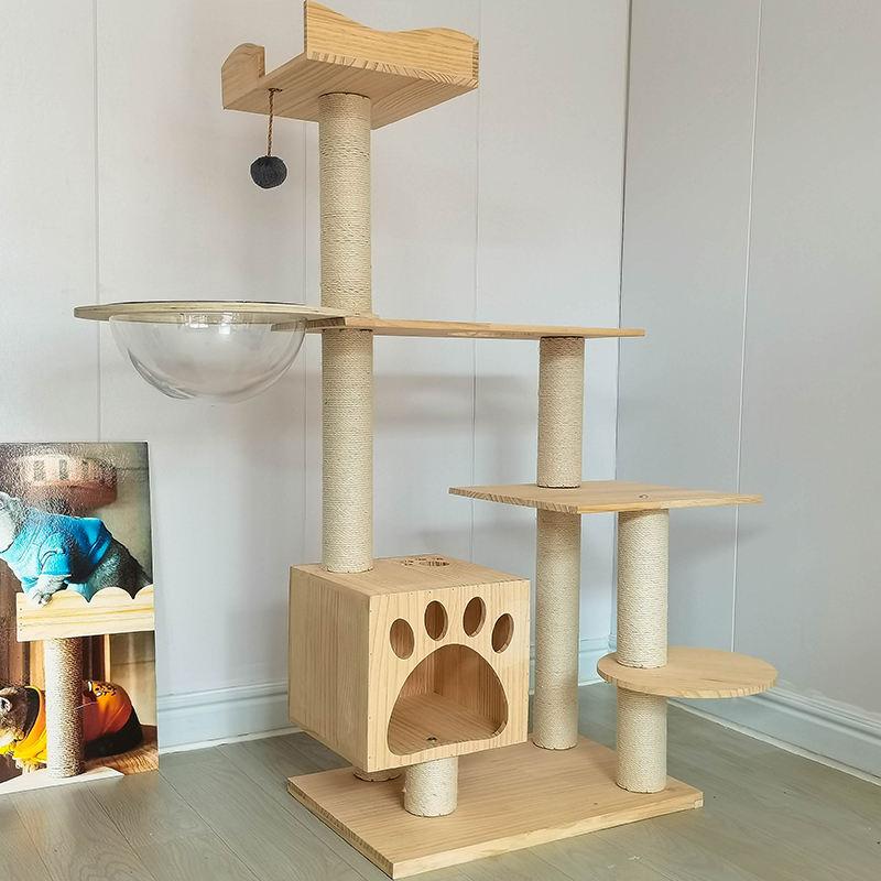 Wholesale Multi-layer Solid Wood Cat Tree Sisal Post Cat Climbing Frame With Kitten Nest