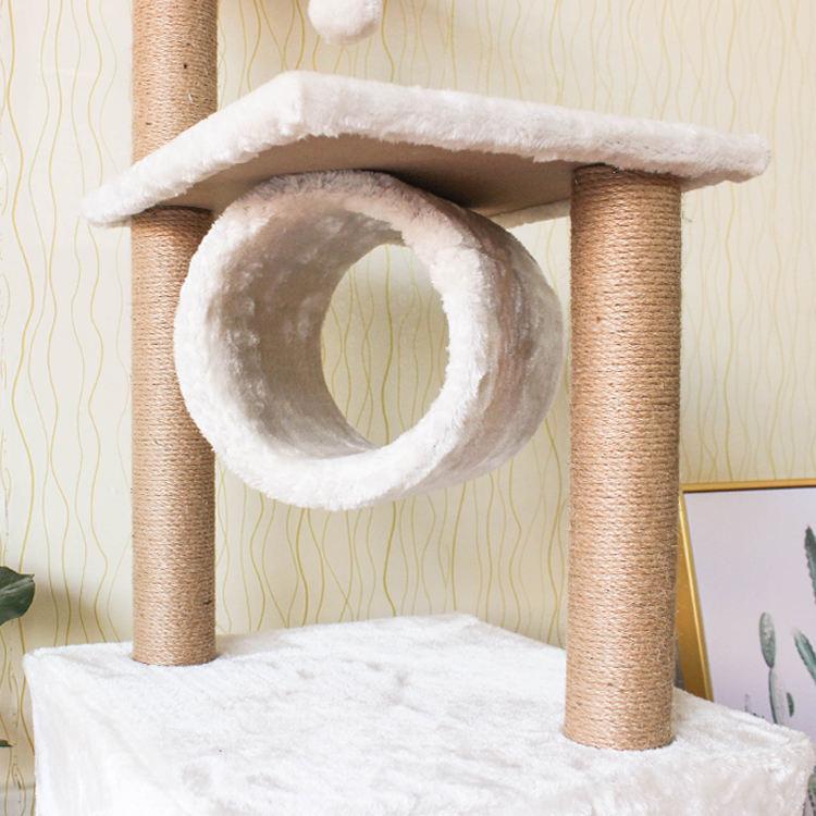 Factory Hot Selling Beige Scratcher Wood Cat Scratching Tree With Cat Nest House Cattrees