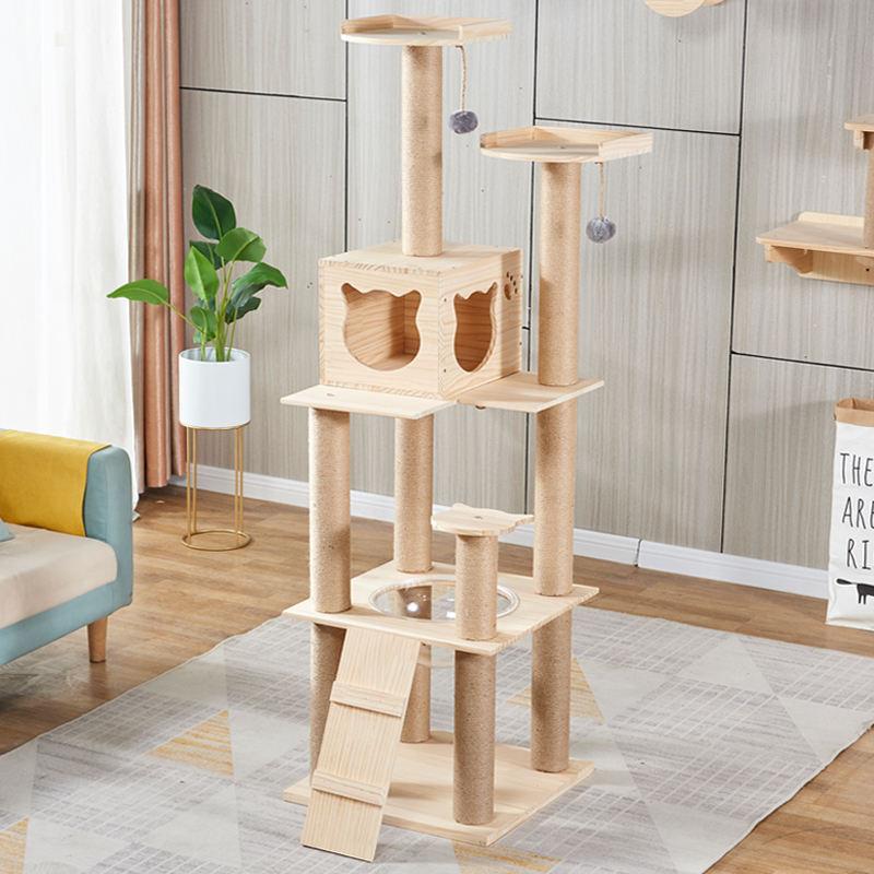 Pet Solid Wooden Condo Climbing Frame With One Space Capsules Pet Cat Tree