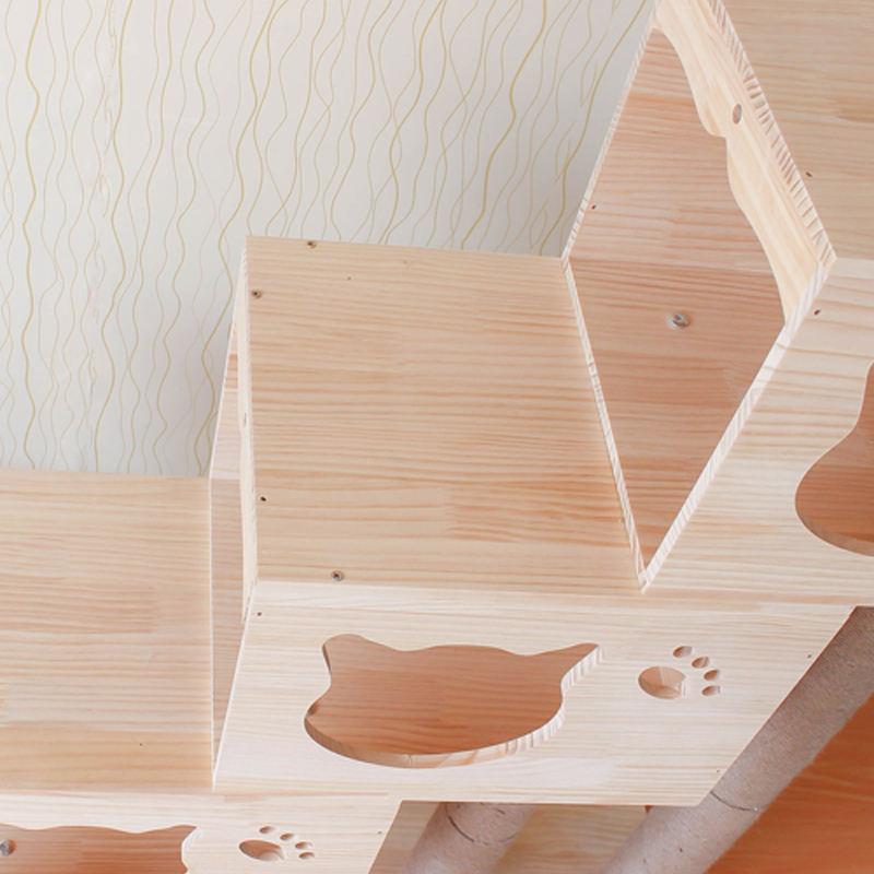 Multi-level Platform Wooden Cat Scratching Tree Natural Cat Tree With Hammock Luxury Cat Tower