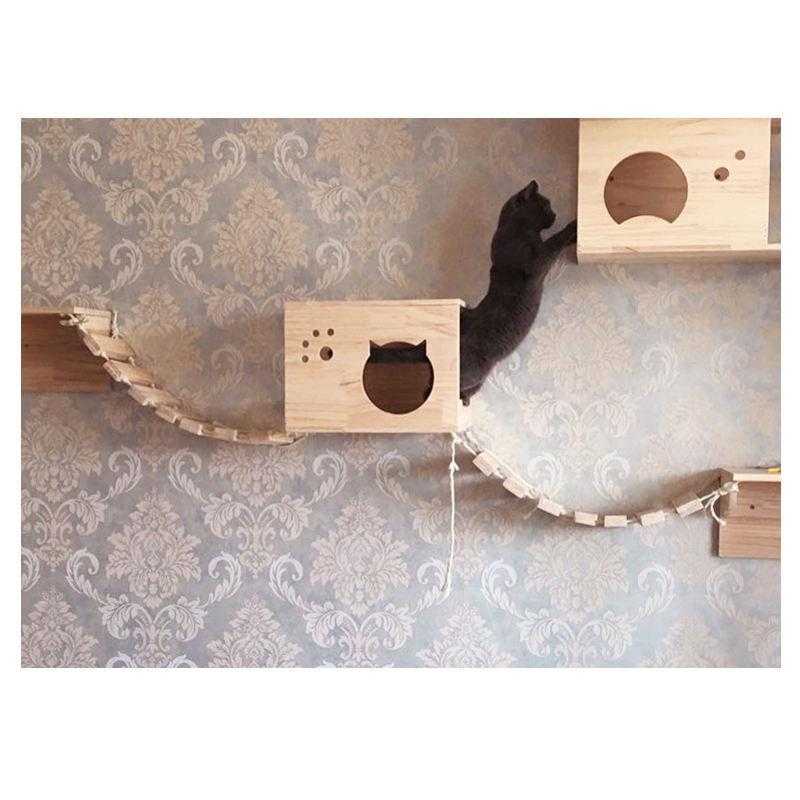 Wholesale High Quality Solid Wood Wall Mounted Cat Scratcher Shelf Cat Hammock Wall Mounted Cat Tree Wall Climbing Frame