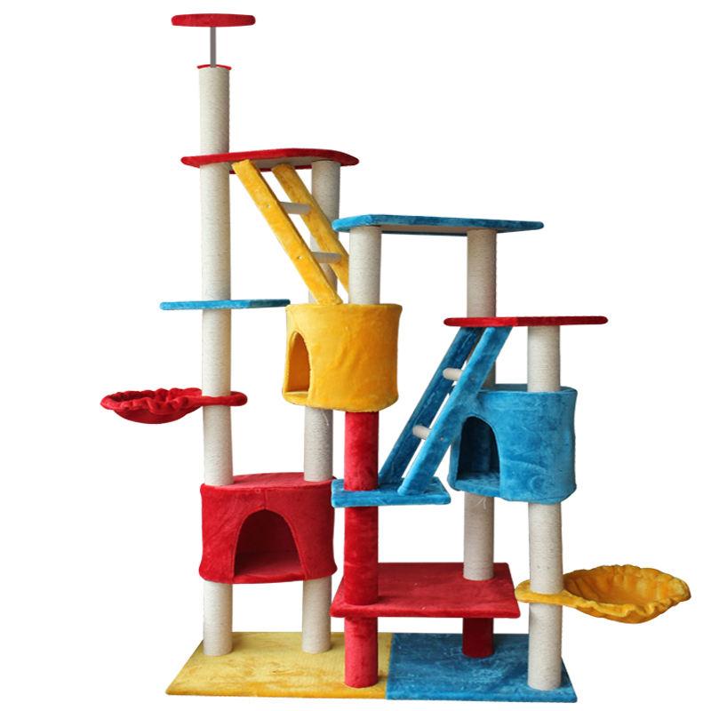 Factory Direct Wholesale Cat Toy Accessories Wooden Multilayer Layers Pet Scratch Post Jumping Platform Hammock Tree