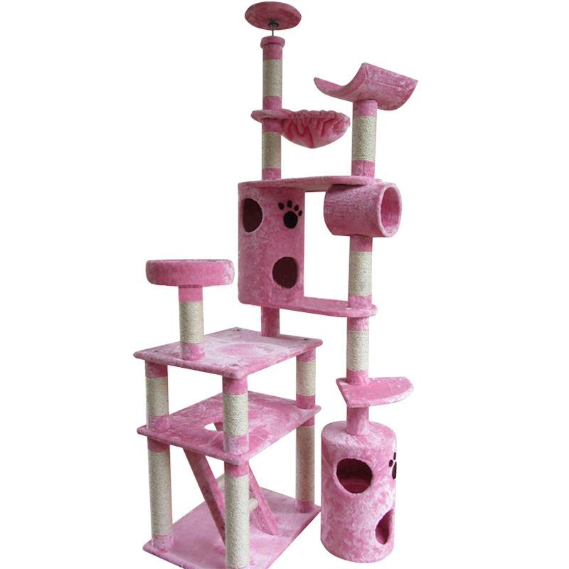 Factory Direct Wholesale Cat Toy Accessories Wooden Multilayer Layers Pet Scratch Post Jumping Platform Hammock Tree