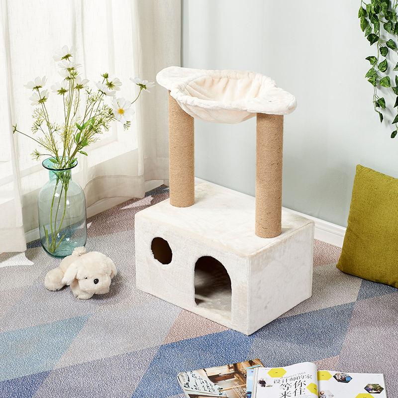 Modern Wooden Condo Scratch Plush Climbing Furniture Tower Pet Tree Cat Scratcher
