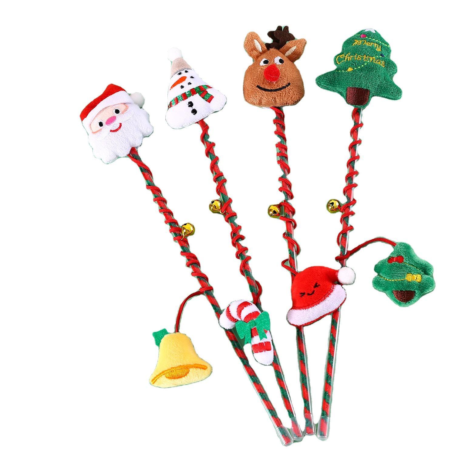 Pet Cat Plush Cartoon Christmas Tree Old Man Deer Tassel Interactive Funny Cat Stick Sounding Bell Toy Training Rod Cat Toy