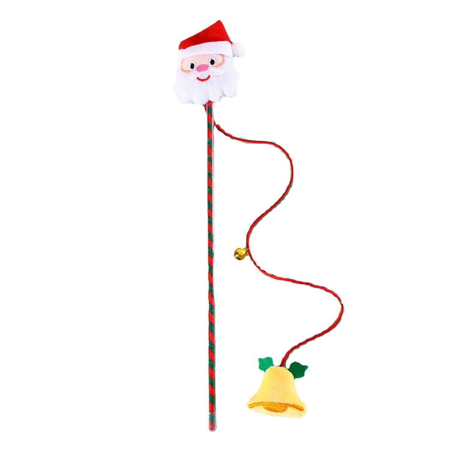 Pet Cat Plush Cartoon Christmas Tree Old Man Deer Tassel Interactive Funny Cat Stick Sounding Bell Toy Training Rod Cat Toy