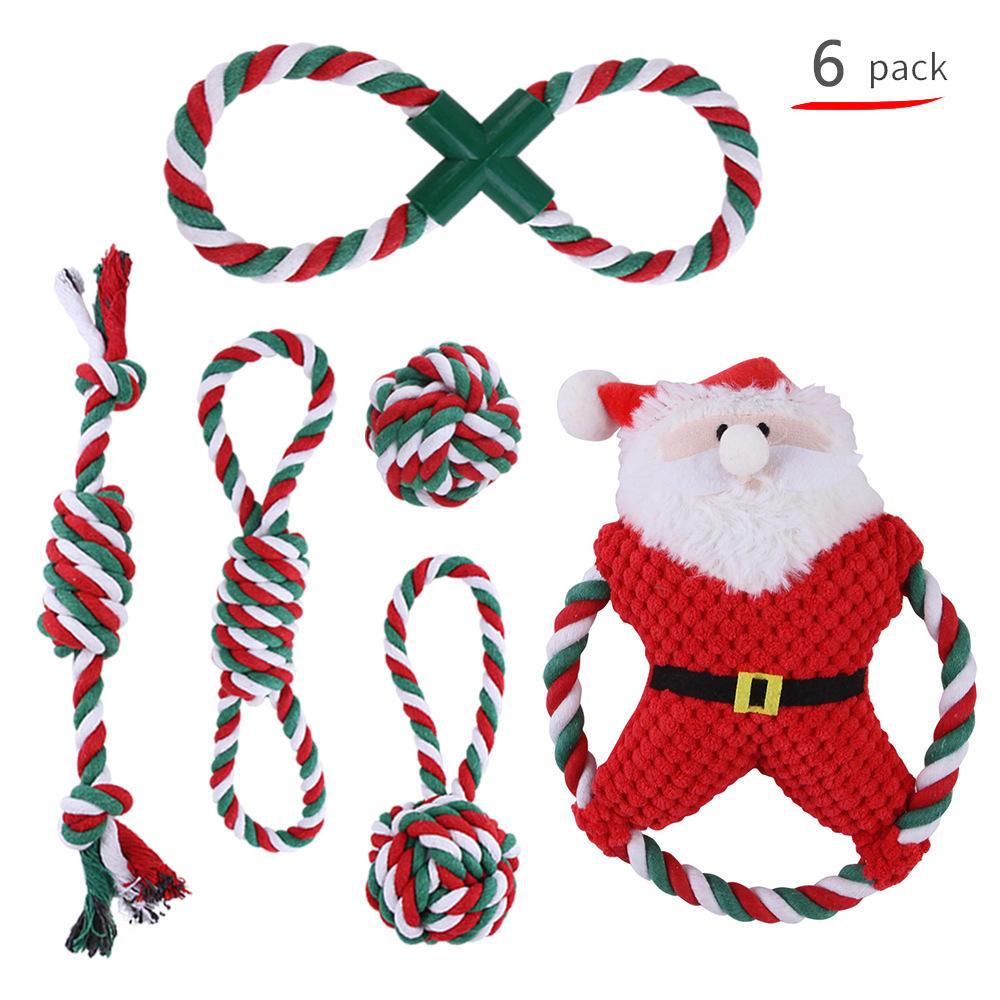 Dog Toys Interactive Teeth Cleaning Chew Squeaky Christmas Gift Santa Elk Cotton Rope Ball Plush Pet Toy Set