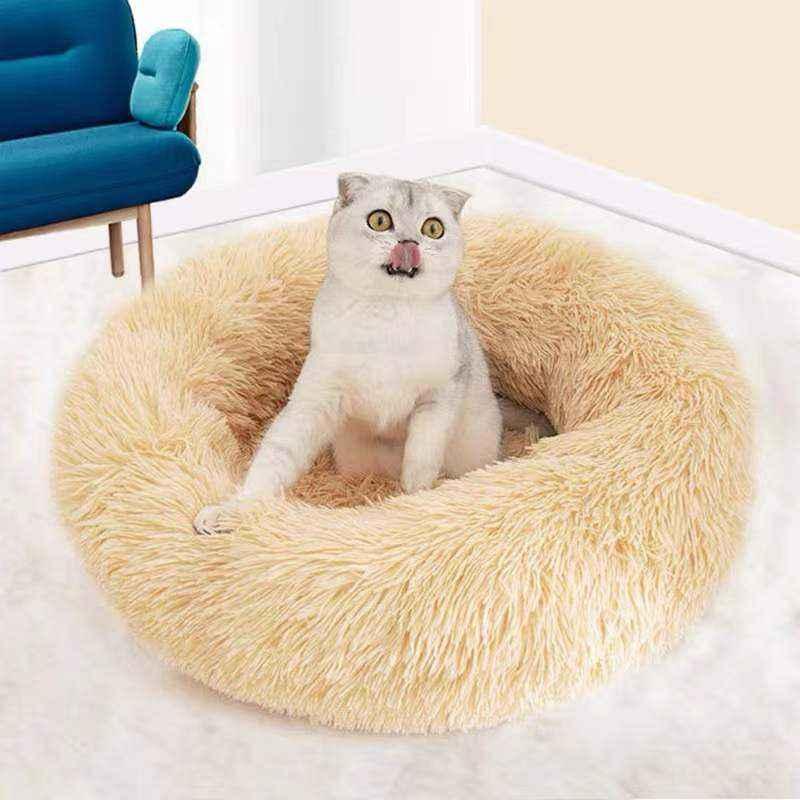 Calming Shag Vegan Faux Fur Pet Bed Deep Sleep Donut Cuddler Dog Bed Cama Para Mascota