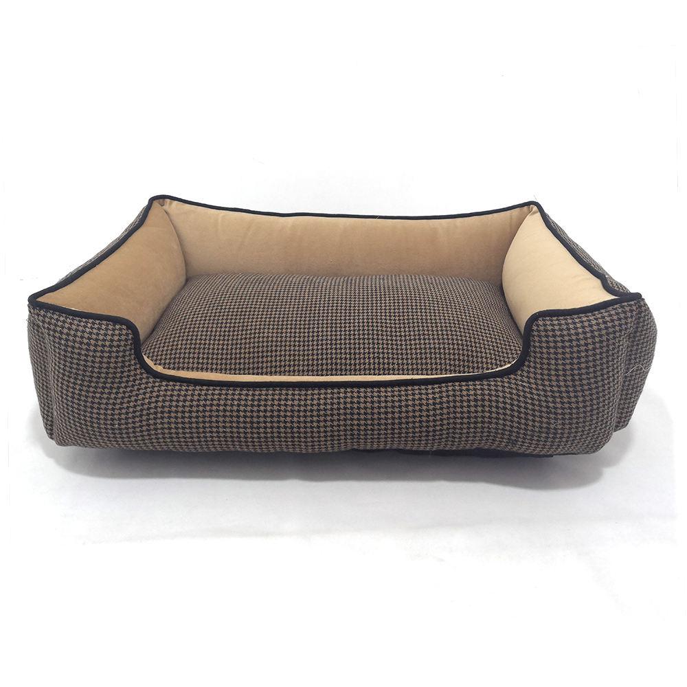 pet Comfortable Luxury Pp Cotton Zipper Houndstooth Pet Dog Bed With Removable Mat Blanket