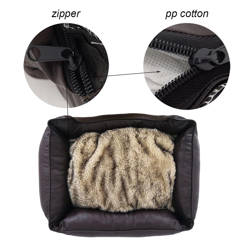 pet Faux Fur Luxury Dog Bed Apparel Square Leather Dog Bed