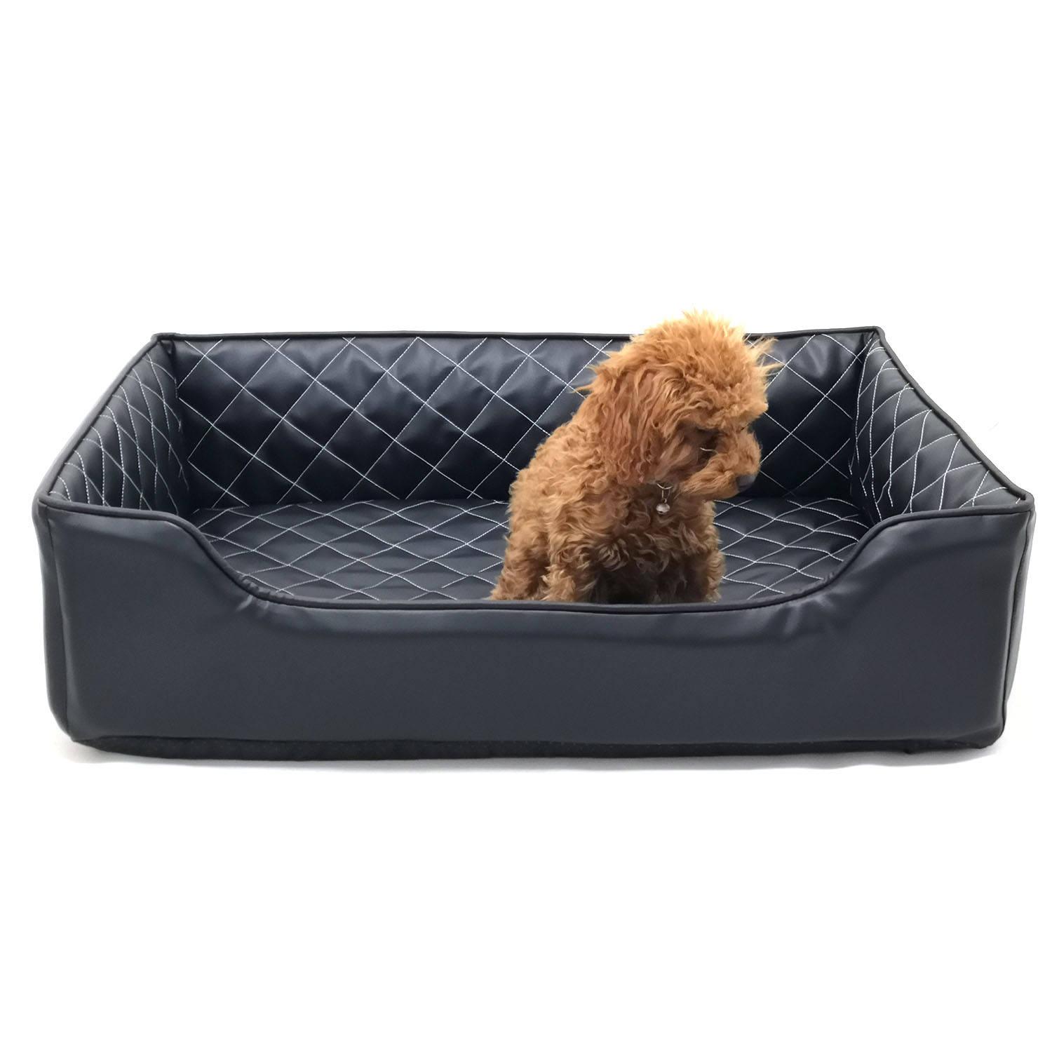 pet Luxury Dog Bed Crate Matt Leather For Dogs Washable Memory Foam Leather Bed For Large Dog